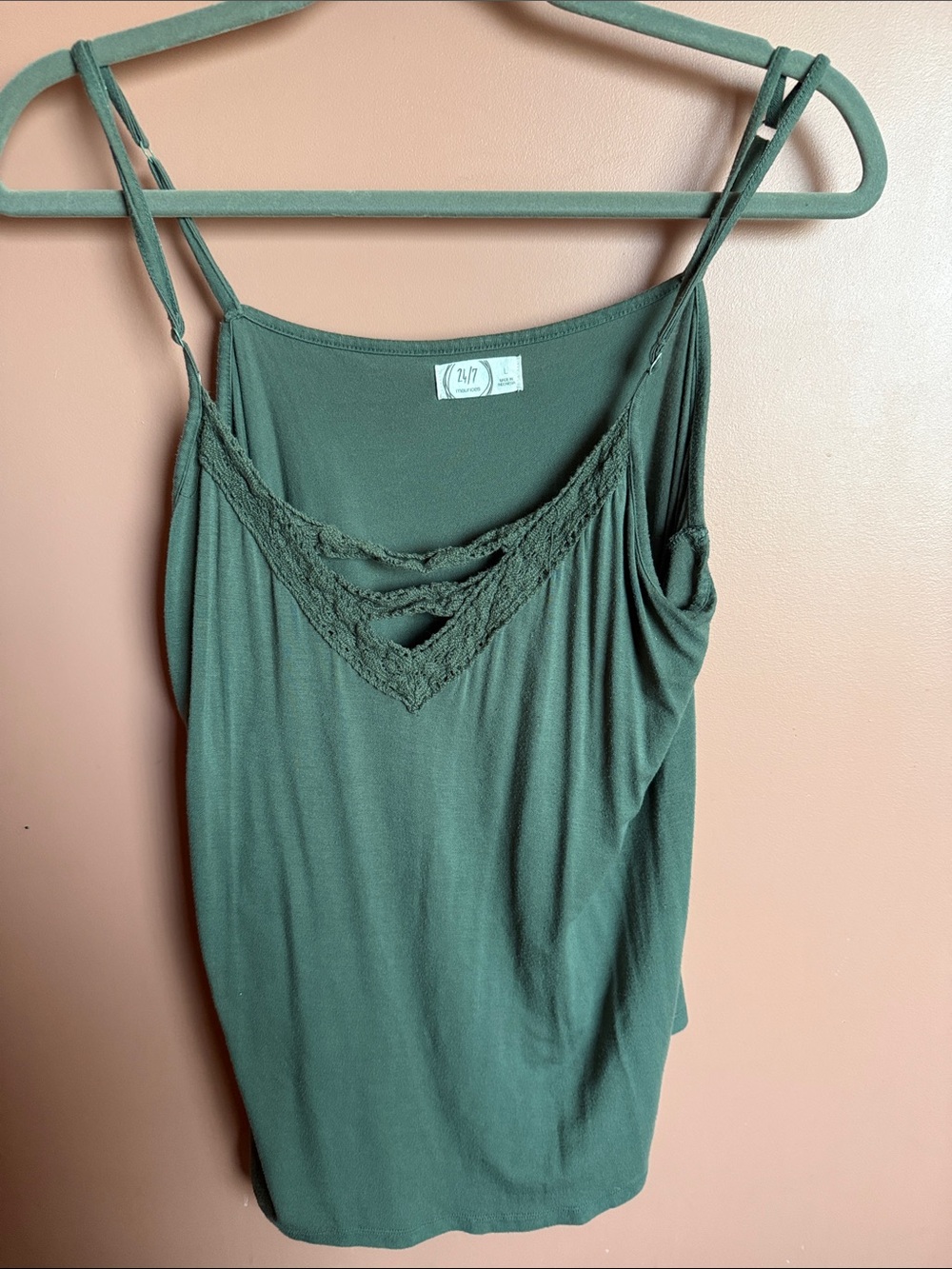 24/7 Olive Green Lace-Trim Camisole